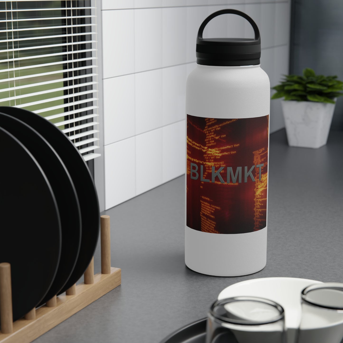 BLKMKT™ Binary Code Stainless Steel Water Bottle, Handle Lid