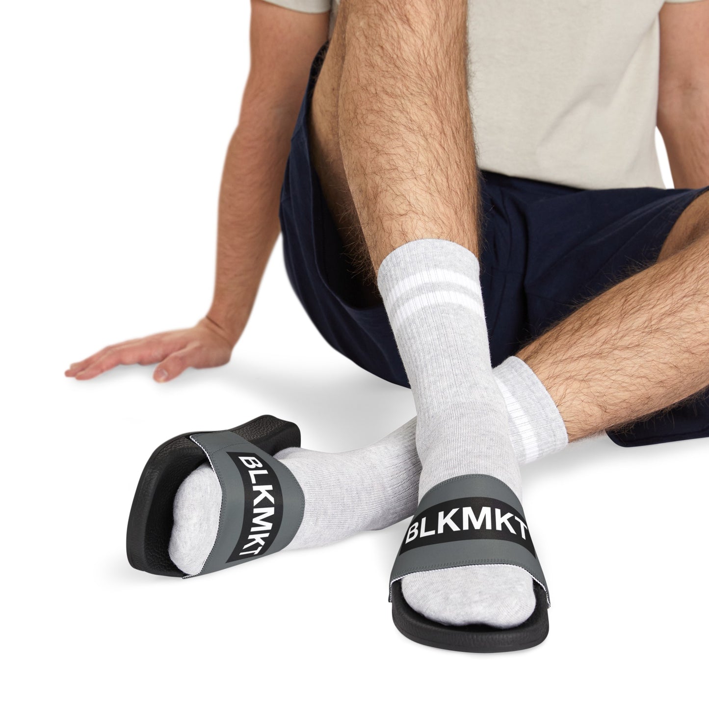 BLKMKT™ Men's Grey PU Slide Sandals