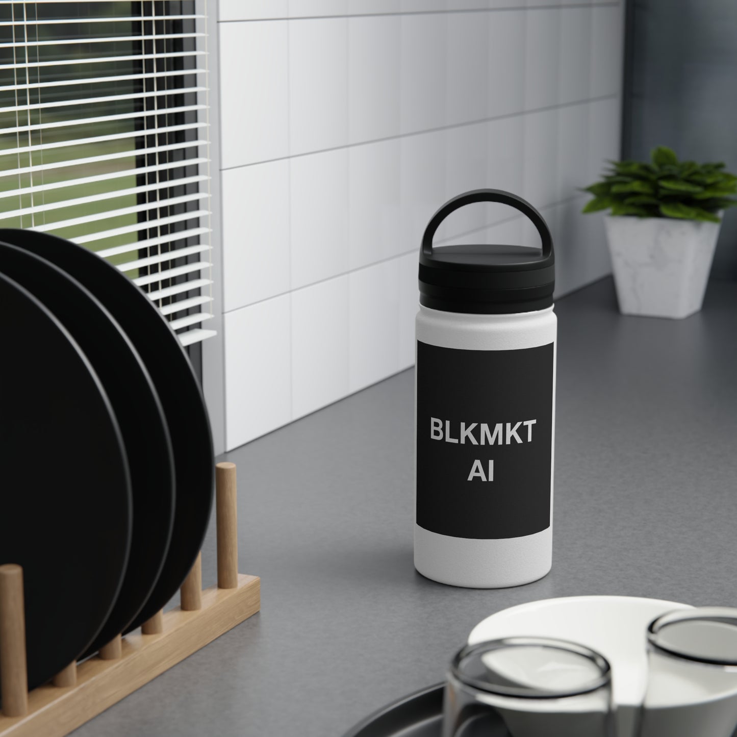 BLKMKT AI™ Stainless Steel Water Bottle, Handle Lid