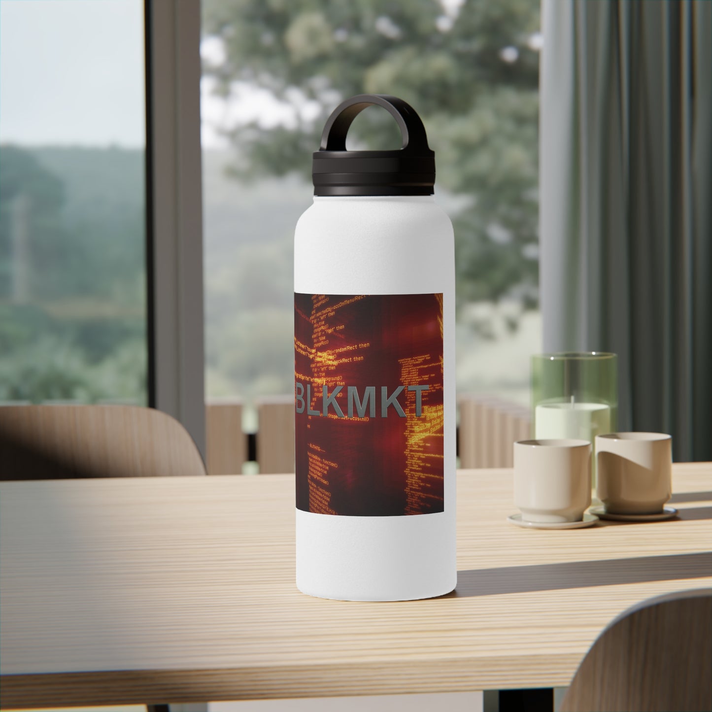 BLKMKT™ Binary Code Stainless Steel Water Bottle, Handle Lid