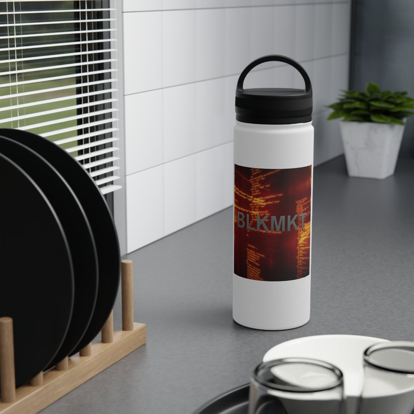 BLKMKT™ Binary Code Stainless Steel Water Bottle, Handle Lid