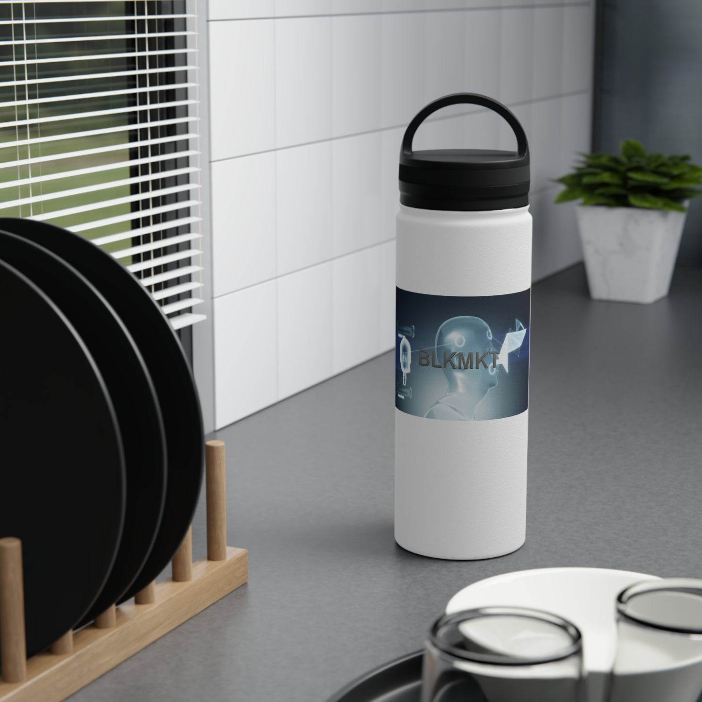 BLKMKT™ Headshot Stainless Steel Water Bottle, Handle Lid