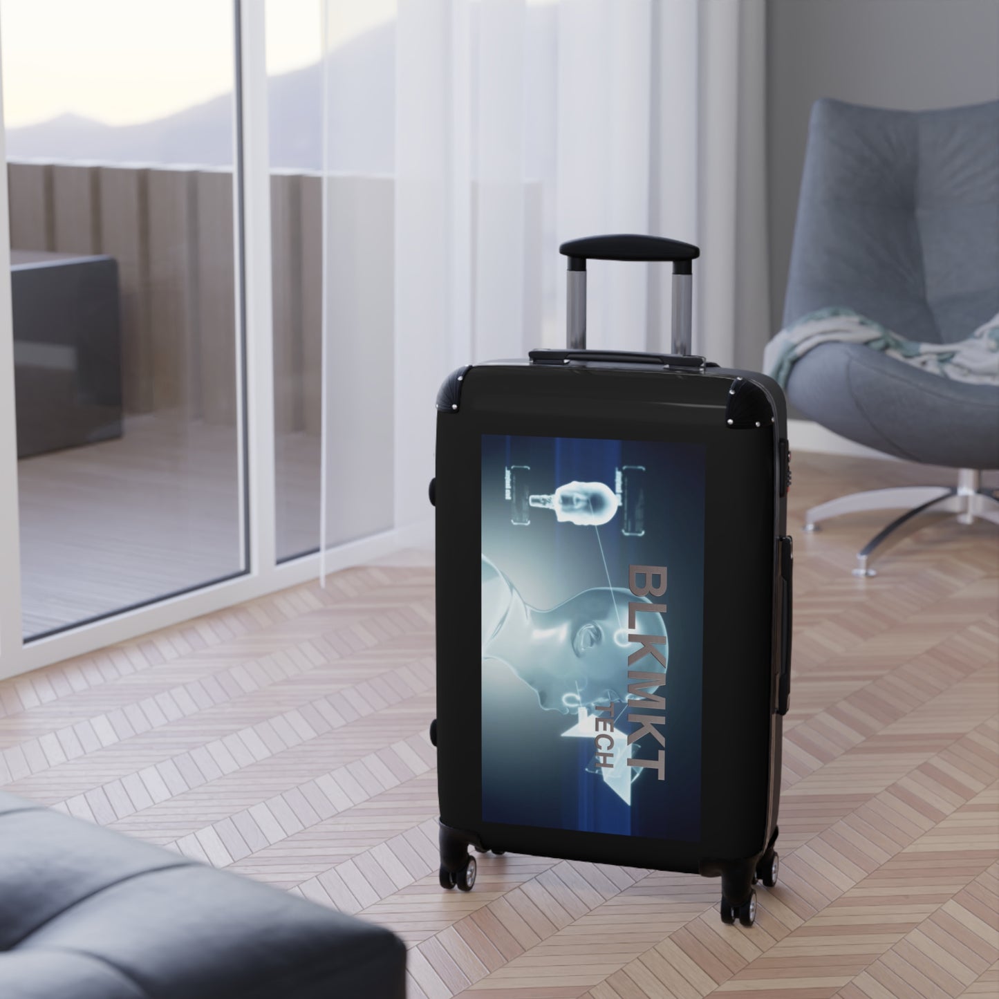 BLKMKT Tech™ Suitcase - Light Blue Logo