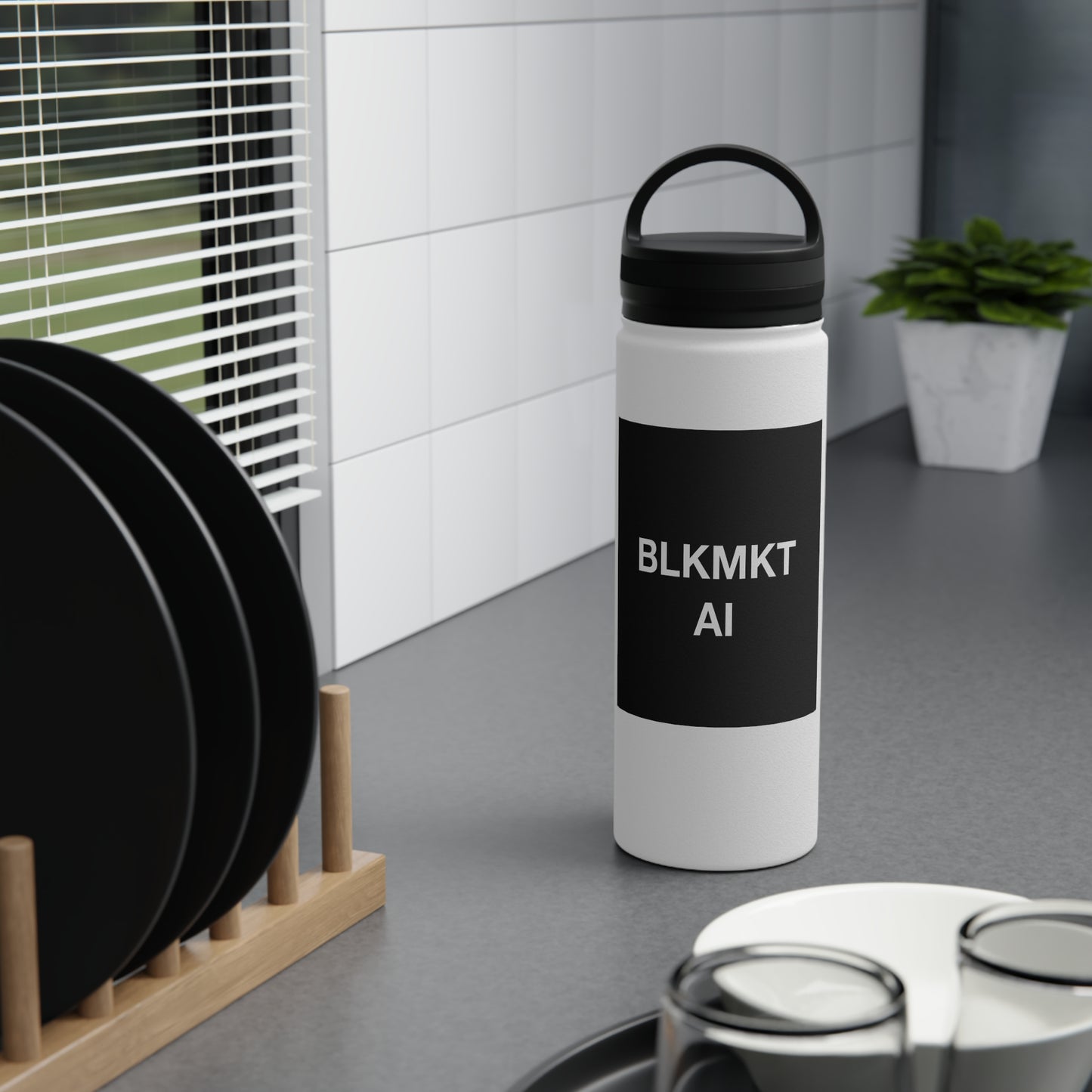 BLKMKT AI™ Stainless Steel Water Bottle, Handle Lid