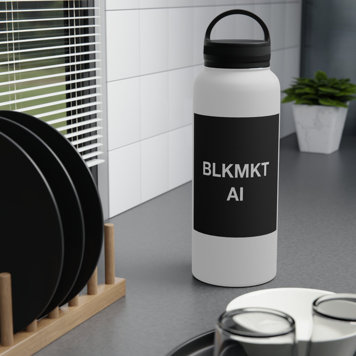 BLKMKT AI™ Stainless Steel Water Bottle, Handle Lid