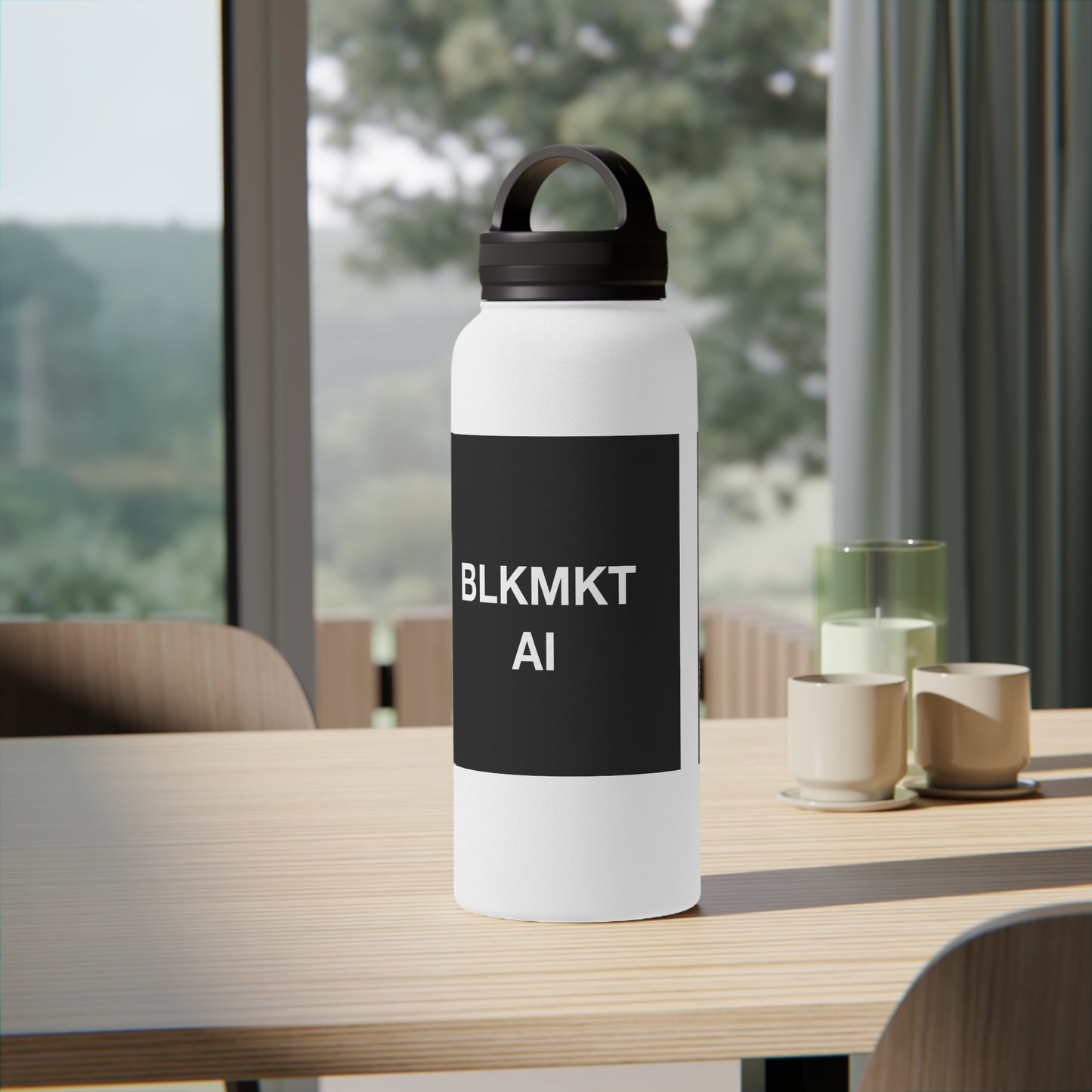 BLKMKT AI™ Stainless Steel Water Bottle, Handle Lid