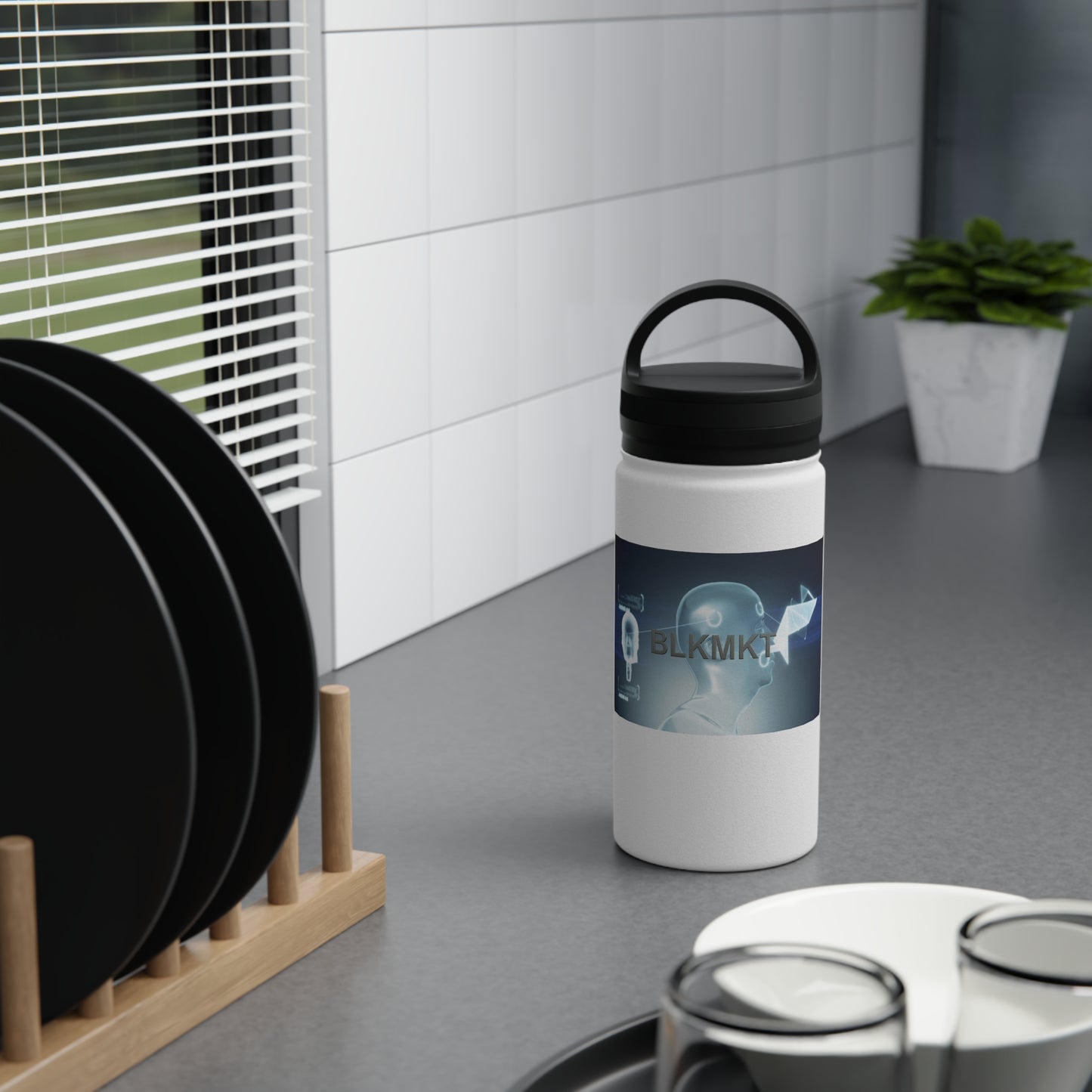 BLKMKT™ Headshot Stainless Steel Water Bottle, Handle Lid