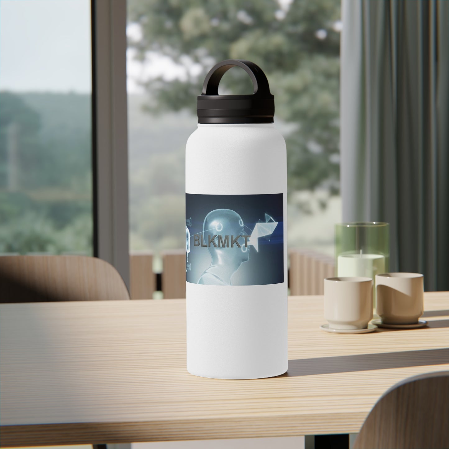 BLKMKT™ Headshot Stainless Steel Water Bottle, Handle Lid