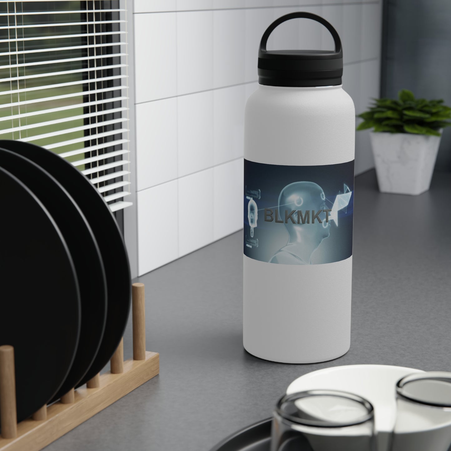 BLKMKT™ Headshot Stainless Steel Water Bottle, Handle Lid